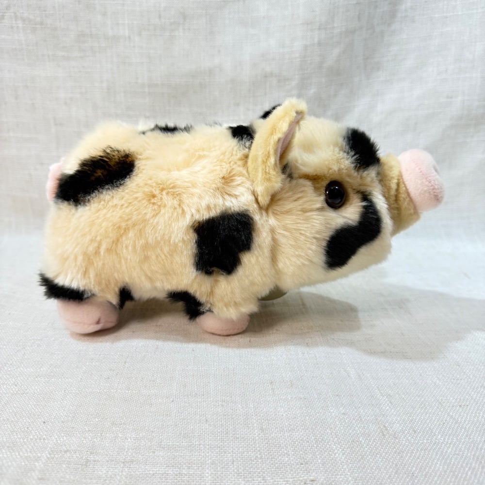 Aurora Miyoni Tots Spotted Pig Plush Stuffed Animal Cream Black Realistic NWT - Picture 3 of 5